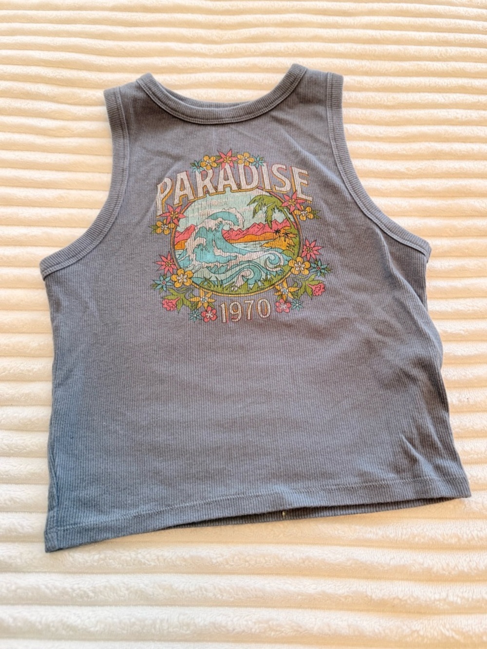 Hollister Blue Ribbed Paradise Graphic Tank